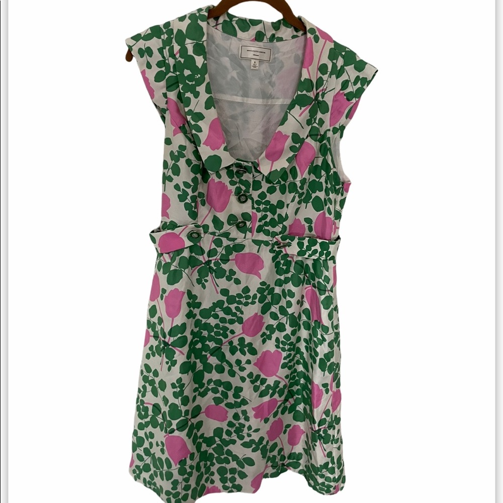 Anthropologie Pink & Green Floral V-Neck Mini Dress